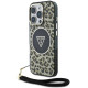 Rudas dėklas Apple iPhone 16 Pro telefonui "Guess IML Leopard Triangle Logo Strap MagSafe Case"