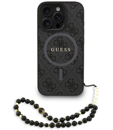 Juodas dėklas Apple iPhone 16 Pro telefonui "Guess PU Leather 4G Colored Ring Strap MagSafe Case"