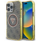 Rudas dėklas Apple iPhone 16 Pro telefonui "Guess IML 4G Glitter and Triangle Logo MagSafe Case"