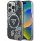 Juodas dėklas Apple iPhone 16 Pro telefonui "Guess IML Glitter Magnolia and Triangle Logo MagSafe Case"