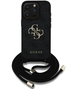 Juodas dėklas Apple iPhone 15 Pro telefonui "Guess PU 4G Metal Logo Crossbody Strap Case"