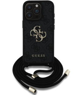 Juodas dėklas Apple iPhone 15 Pro Max telefonui "Guess PU 4G Metal Logo Crossbody Strap Case"