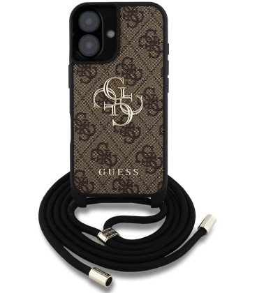 Rudas dėklas Apple iPhone 16 telefonui "Guess PU 4G Metal Logo Crossbody Strap Case"