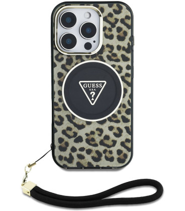 Rudas dėklas Apple iPhone 16 Pro Max telefonui "Guess IML Leopard Triangle Logo Strap MagSafe Case"