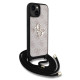 Rožinis dėklas Apple iPhone 15 telefonui "Guess PU 4G Metal Logo Crossbody Strap Case"