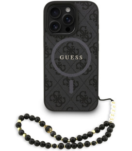 Juodas dėklas Apple iPhone 16 Pro Max telefonui "Guess PU Leather 4G Colored Ring Strap MagSafe Case"