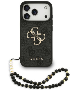 Juodas dėklas Apple iPhone 17 Pro telefonui "Guess PU 4G Metal Logo Strap Case"