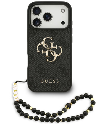 Juodas dėklas Apple iPhone 17 Pro telefonui "Guess PU 4G Metal Logo Strap Case"