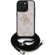 Rožinis dėklas Apple iPhone 15 Pro Max telefonui "Guess PU 4G Metal Logo Crossbody Strap Case"
