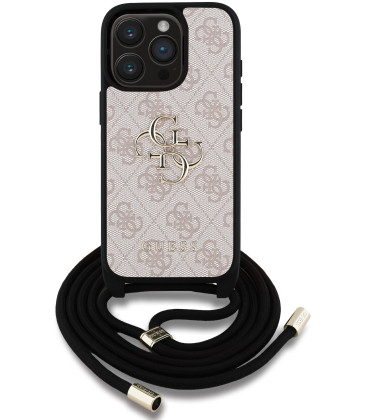 Rožinis dėklas Apple iPhone 15 Pro Max telefonui "Guess PU 4G Metal Logo Crossbody Strap Case"