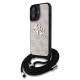 Rožinis dėklas Apple iPhone 16 telefonui "Guess PU 4G Metal Logo Crossbody Strap Case"