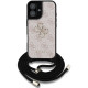Rožinis dėklas Apple iPhone 16 telefonui "Guess PU 4G Metal Logo Crossbody Strap Case"