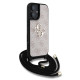 Rožinis dėklas Apple iPhone 16 telefonui "Guess PU 4G Metal Logo Crossbody Strap Case"