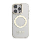 Skaidrus dėklas Apple iPhone 16 Pro telefonui "Guess IML Gold Outline Stand Camera Frame MagSafe Case"