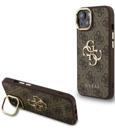 Rudas dėklas Apple iPhone 13 telefonui "Guess PU 4G Metal Logo Stand Camera Frame Case"