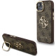 Rudas dėklas Apple iPhone 15 telefonui "Guess PU 4G Metal Logo Stand Camera Frame Case"