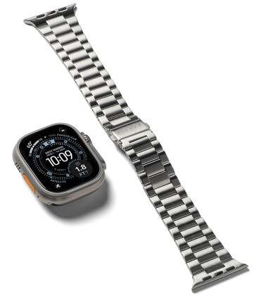 Sidabrinės spalvos apyrankė Apple Watch (44 / 45 / 46 / 49 mm) laikrodžiams "Ringke Metal One Air"