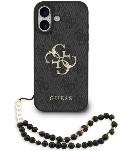 Juodas dėklas Apple iPhone 17 telefonui "Guess PU 4G Metal Logo Strap Case"