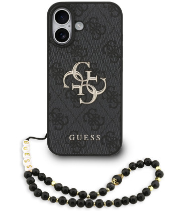 Juodas dėklas Apple iPhone 17 telefonui "Guess PU 4G Metal Logo Strap Case"