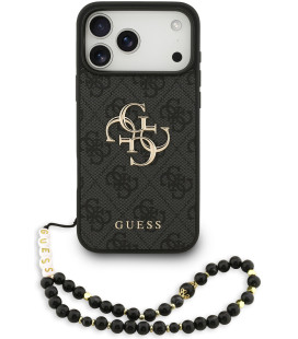 Juodas dėklas Apple iPhone 17 Pro Max telefonui "Guess PU 4G Metal Logo Strap Case"