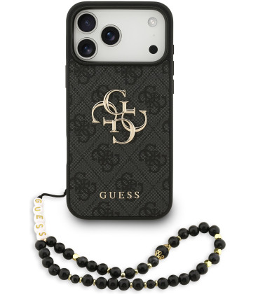 Juodas dėklas Apple iPhone 17 Pro Max telefonui "Guess PU 4G Metal Logo Strap Case"