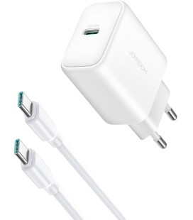 Baltas 30W 1xUSB-C pakrovėjas + USB-C - USB-C 100cm laidas "Joyroom JR-TCF24"