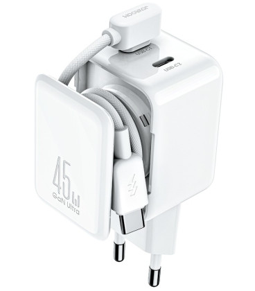 Baltas 45W GaN 2xUSB-C pakrovėjas + USB-C - USB-C 120cm laidas "Joyroom JR-TCL05"