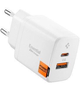 Baltas 20W 1xUSB-A + 1xUSB-C pakrovėjas "Spigen EE202EU Essential 2-Port"