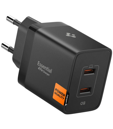 Juodas 47W 2xUSB-C pakrovėjas "Spigen EE472EU Essential 2-Port"
