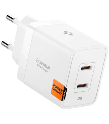 Baltas 47W 2xUSB-C pakrovėjas "Spigen EE472EU Essential 2-Port"