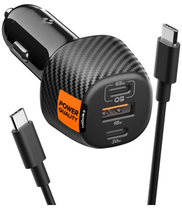 Juodas automobilinis 113W 1xUSB-A + 2xUSB-C pakrovėjas "Spigen Essential EV1133 3-Port"