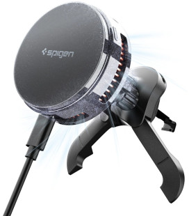 Juodas magnetinis automobilinis laikiklis "Spigen Essential EV25MFAQ Qi2.2 Peltier Magnetic Magsafe"