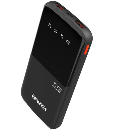 Juoda Išorinė baterija Power Bank 22.5W 10000mAh "Awei P10K"