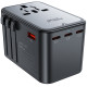 Juodas universalus kelioninis adapteris 75W 3x USB-C, 2x USB-A "Acefast Z1"