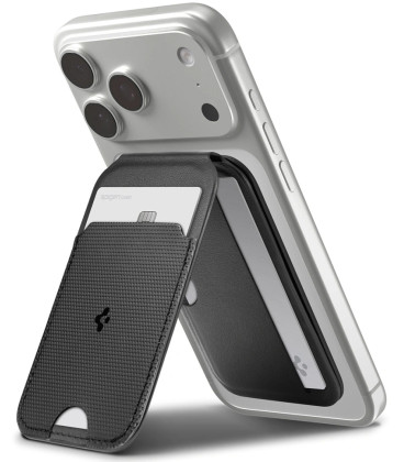 Juodas kortelių dėklas - stovas "Spigen S314-2 Slim Fold Tripod Magsafe Holder"