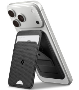 Juodas kortelių dėklas - stovas "Spigen S314-3 Slim Fold Tripod Magsafe Holder"