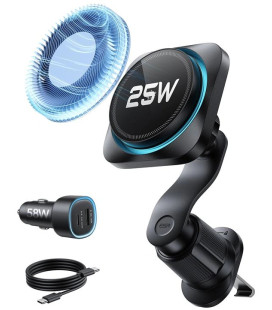 Juodas automobilinis laikiklis + kroviklis "ESR Omnilock Cryoboost Magnetic Magsafe Wireless Charger QI2.2 25W"