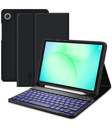 Juodas atverčiamas dėklas + klaviatūra Samsung Galaxy Tab A9 Plus / A11 Plus 11.0 planšetei "Tech-Protect SC + Keyboard"