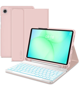 Rožinis atverčiamas dėklas + klaviatūra Samsung Galaxy Tab A9 Plus / A11 Plus 11.0 planšetei "Tech-Protect SC + Keyboard"