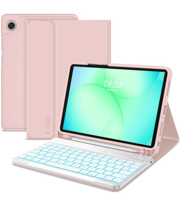 Rožinis atverčiamas dėklas + klaviatūra Samsung Galaxy Tab A9 Plus / A11 Plus 11.0 planšetei "Tech-Protect SC + Keyboard"