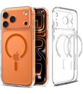 Skaidrus (Oranžinis) dėklas Apple iPhone 17 Pro Max telefonui "Spigen Ultra Hybrid MAG Magsafe"