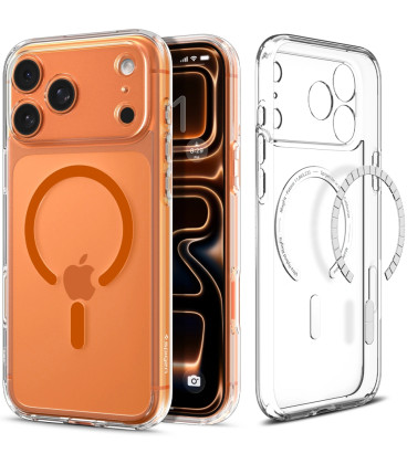 Skaidrus (Oranžinis) dėklas Apple iPhone 17 Pro Max telefonui "Spigen Ultra Hybrid MAG Magsafe"