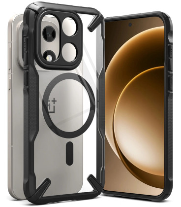 Juodas / skaidrus dėklas Oneplus 15 telefonui "Ringke Fusion X Magnetic Magsafe"