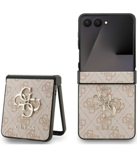 Rožinis dėklas Samsung Galaxy Z Flip 7 telefonui "Guess PU 4G Metal Logo Case"