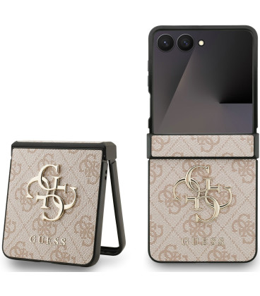 Rožinis dėklas Samsung Galaxy Z Flip 7 telefonui "Guess PU 4G Metal Logo Case"