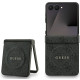 Juodas dėklas Samsung Galaxy Z Flip 7 telefonui "Guess PU Leather 4G Colored Ring Magnetic Case"