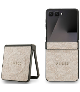 Rožinis dėklas Samsung Galaxy Z Flip 7 telefonui "Guess PU Leather 4G Colored Ring Magnetic Case"