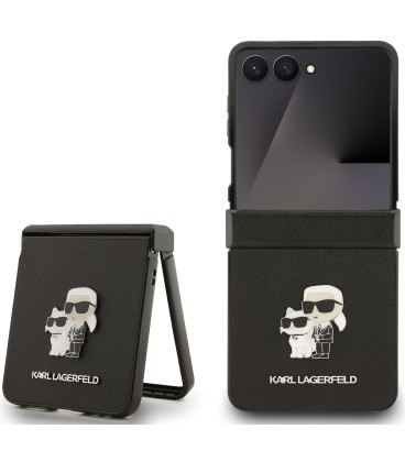 Juodas dėklas Samsung Galaxy Z Flip 7 telefonui "Karl Lagerfeld PU Saffiano Karl and Choupette Case"