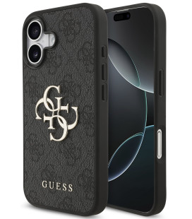 Pilkas dėklas Apple iPhone 17 telefonui "Guess PU 4G Metal Logo Case"