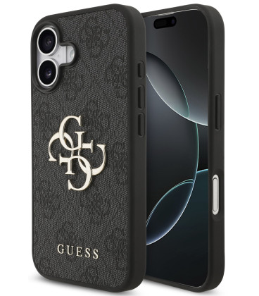 Pilkas dėklas Apple iPhone 17 telefonui "Guess PU 4G Metal Logo Case"